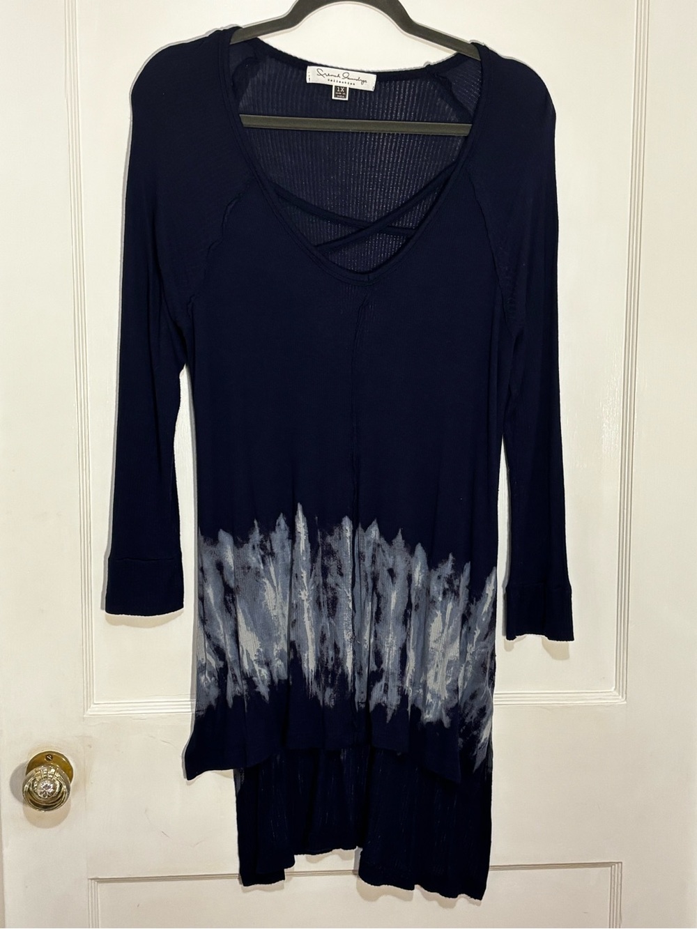 Sanctuary Navy Long-Sleeve Tie-Dye Hem Tunic